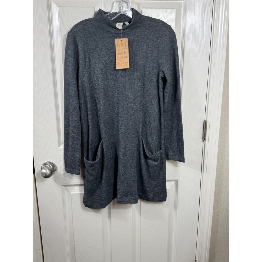 Paper Crane Tunic Dress Mock Neck‎ Long Sleeve Pockets Casual Gray Small